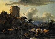 Nicolaes Pietersz. Berchem Evening Landscape oil painting reproduction